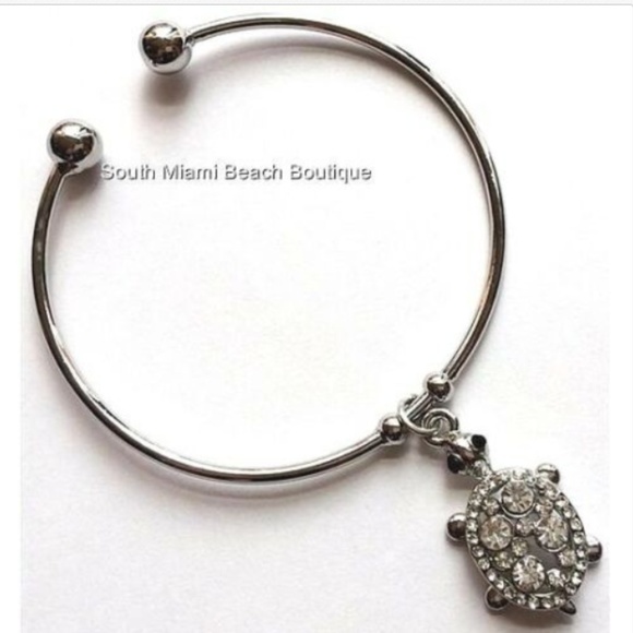Sea Turtle Charm Bracelet Silver Plated Crystal Nautical Island Wire Bangle - Picture 4 of 8